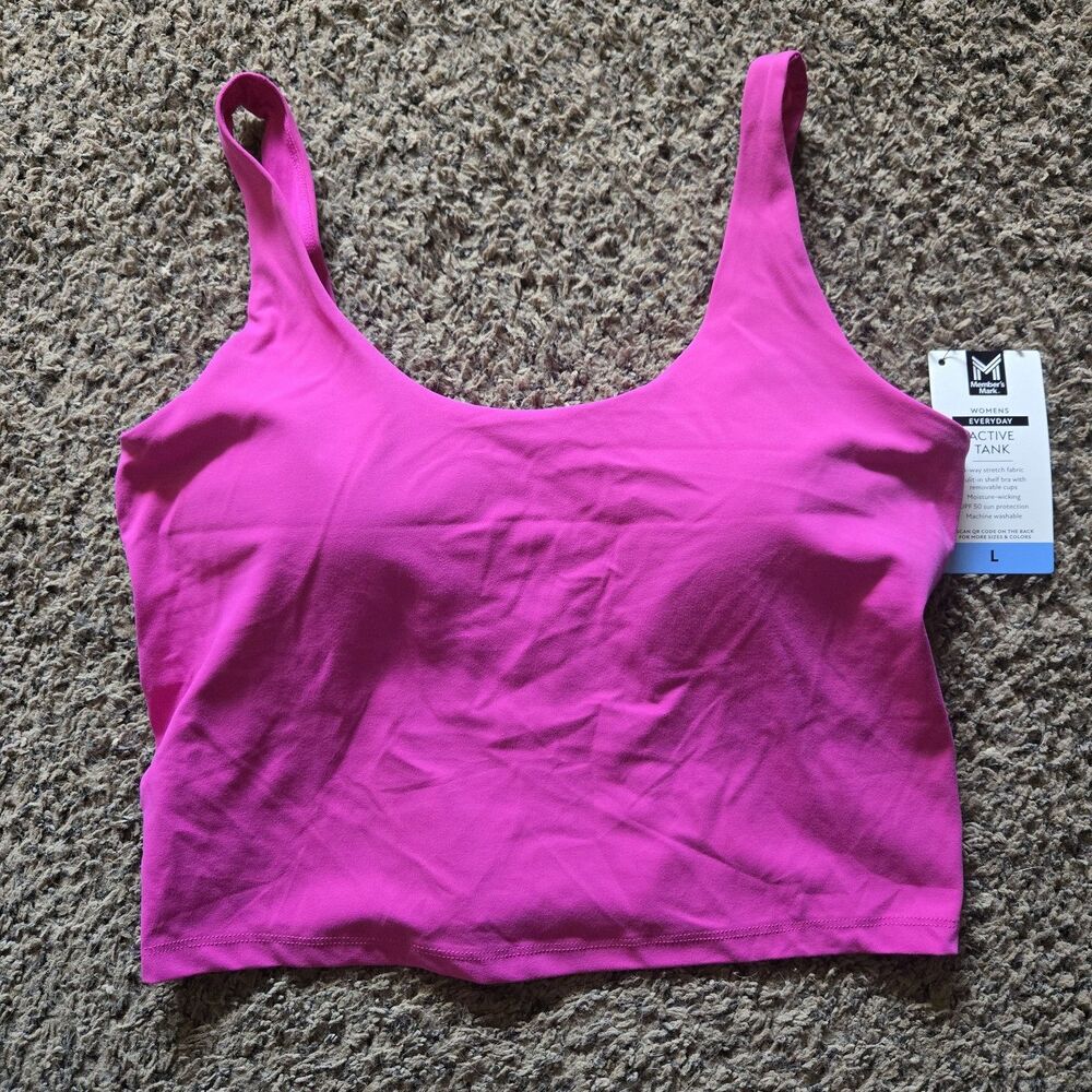 Member's Mark Active Tank Top Women's L Pink Built In Bra UPF 50 NWT